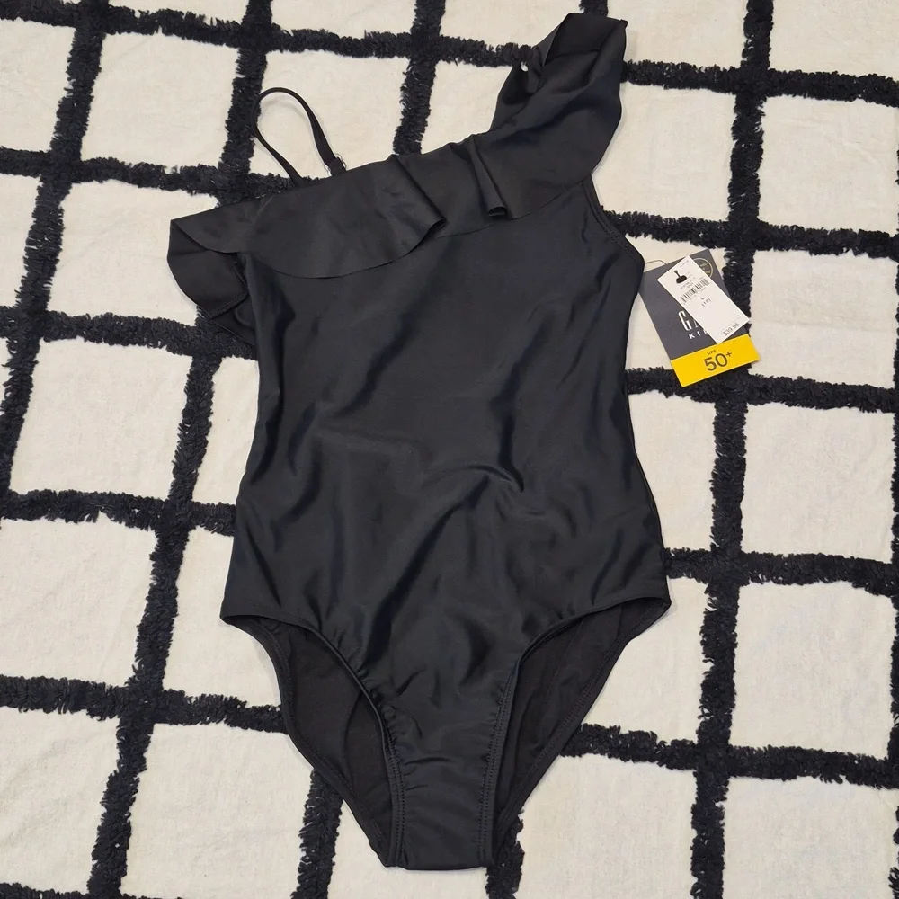 GAP Girls Black One-Shoulder Ruffle One-Piece Swimsuit